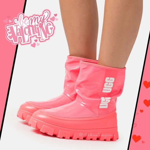 Pink Waterproof 100% Bootie UGG Original All Weather Boots Lug Sole Sherpa Lined - Picture 1 of 8